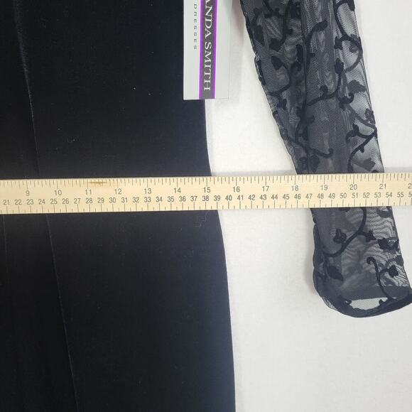 VTG Y2K Whimsigoth Maxi Dress Sz 6 Black Velvet Sweetheart Sheer Long Sleeve NEW - Picture 10 of 15